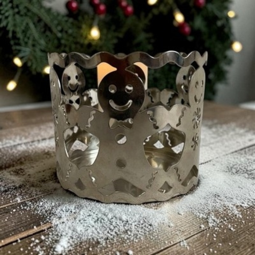 Slatkin & Co Bath & Body Works Gingerbread Man 3-Wick Candle Holder Sleeve 4" VG